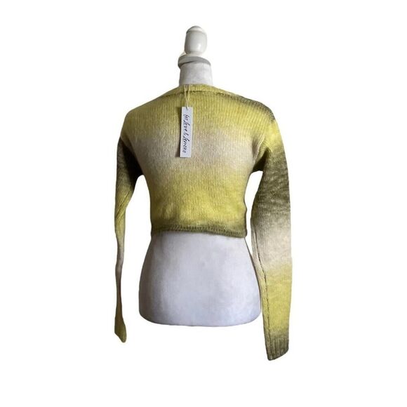 For Love & Lemons Celeste Twist Front Crop Sweater Yellow Green Cozy NWT Size S - Picture 6 of 11